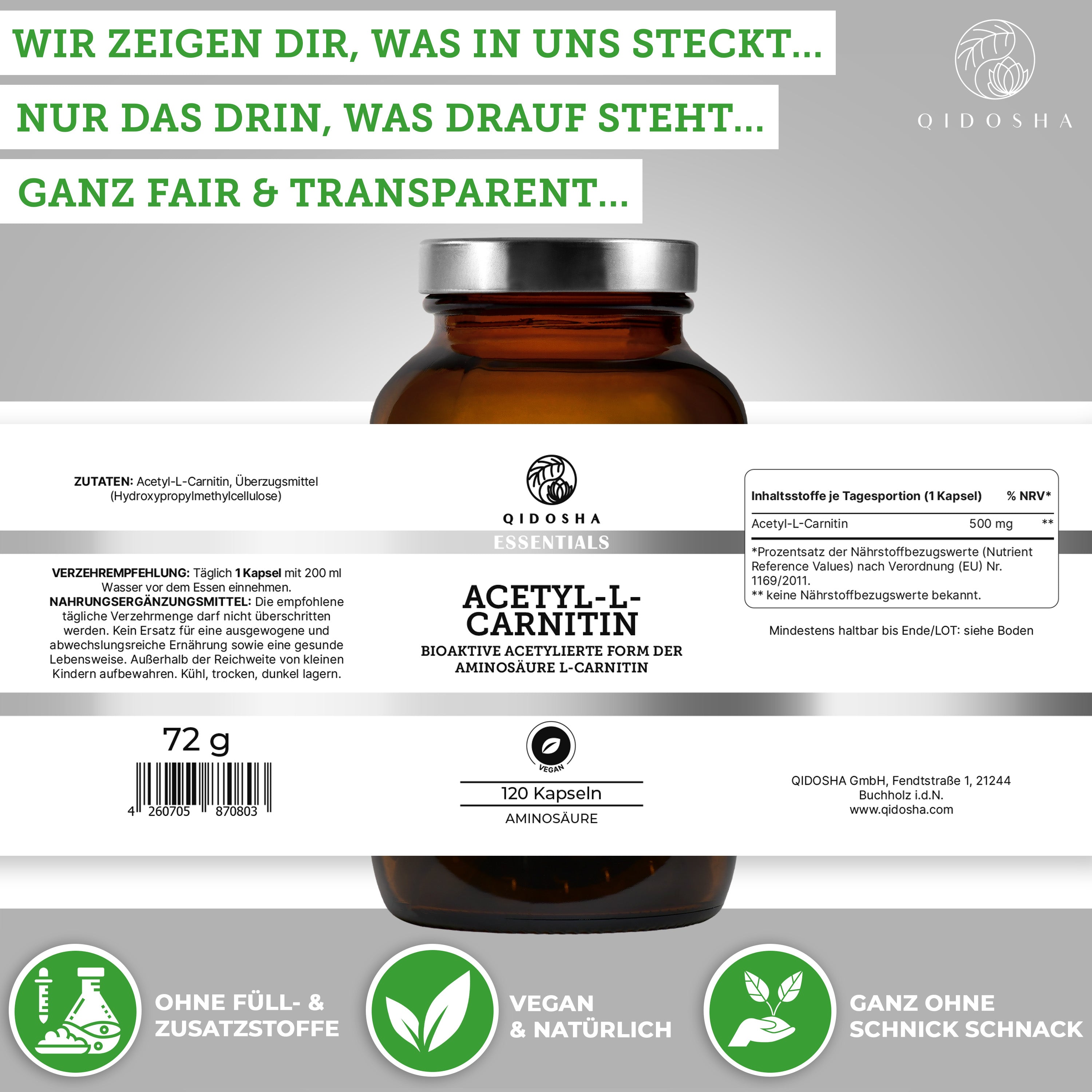 Bioaktive acetylierte Form der Aminosure L-Carnitin in Kapseln online kaufen QIDOSHA Bioaktive acetylierte Form der Aminosure L-Carnitin in Kapseln online kaufen QIDOSHA