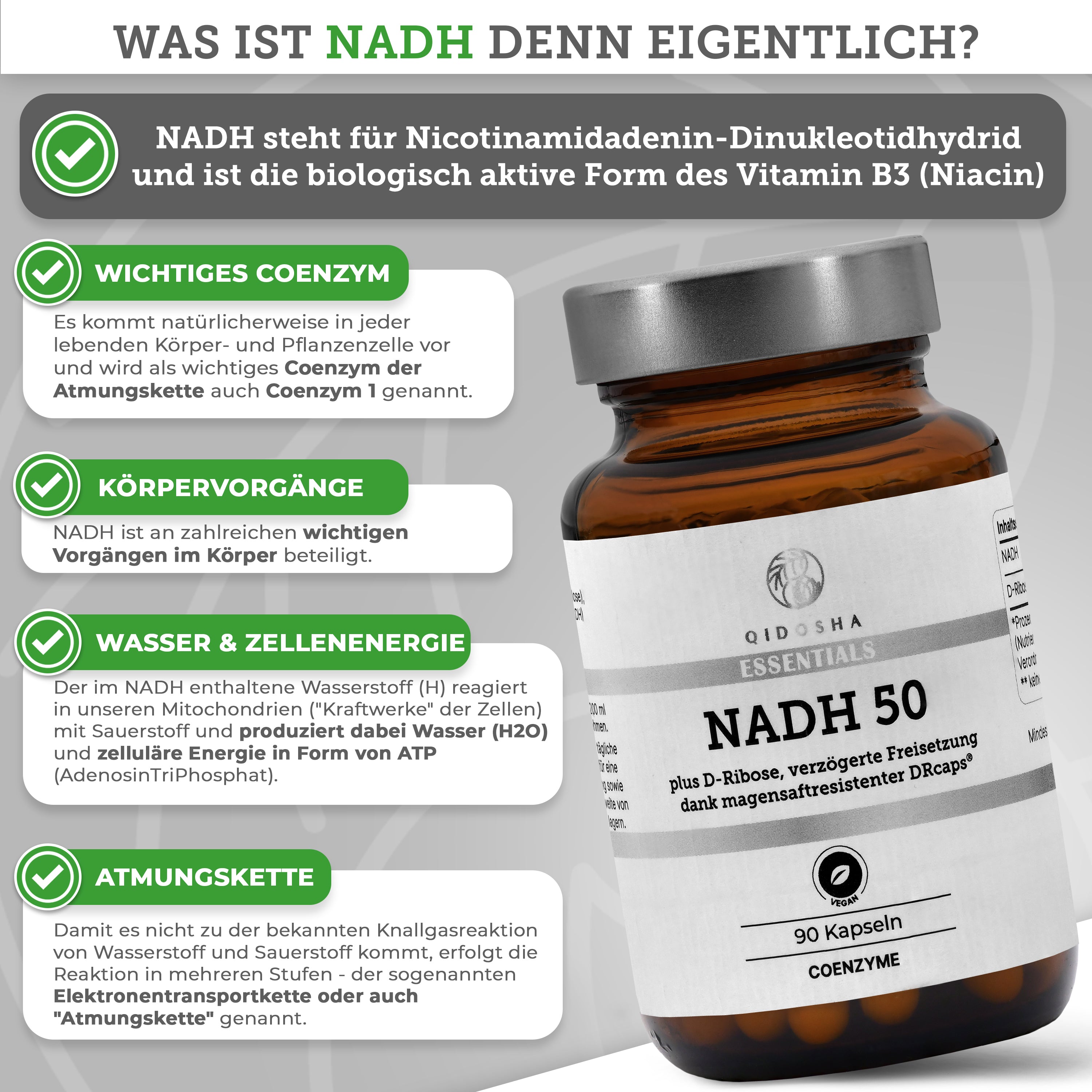 NADH Kapseln hochdosiert plus DRibose in DRcaps online kaufen QIDOSHA