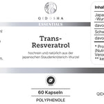 QIDOSHA Essentials Trans-Resveratrol Nahrungsergänzungsmittel, hochreines Pulver aus japanischem Staudenknöterich. Premium, laborgeprüfte Qualität ohne Füllstoffe, 60 Kapseln pro Packung.