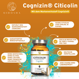 Cognizin® Citicolin von QIDOSHA: Premium-Nahrungsergänzungsmittel, 90 vegane Kapseln, 500mg Citicolin pro Kapsel, laborgeprüft, ohne Zusatzstoffe, nachhaltige Glasverpackung, hergestellt in Deutschland.