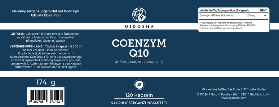 Coenzym Q10 als UBIQUINON mit Leinsamenöl im Glas