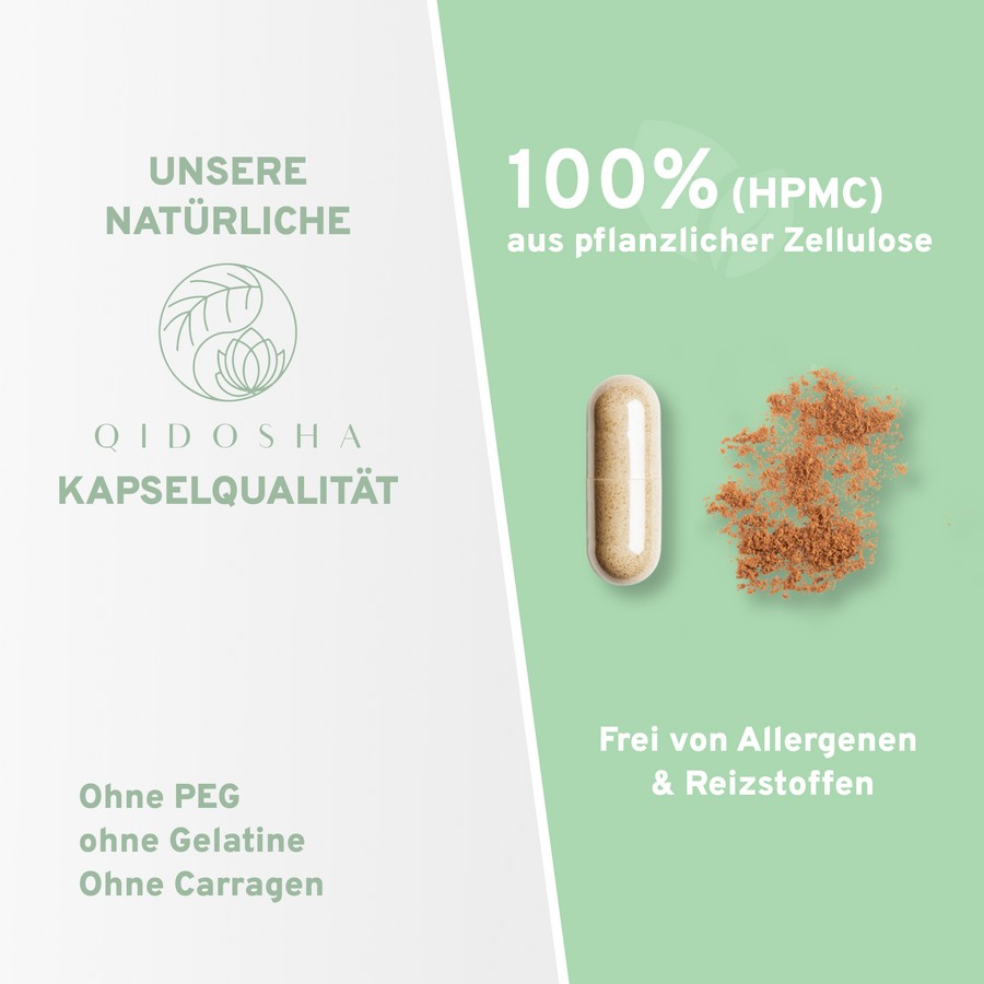 L-Theanin & EGCG aus Grüntee-Extrakt in pflanzlichen Kapseln, laborgeprüft, ohne Gelatine, PEG, Carrageen, Allergene oder Reizstoffe. Premium-Nahrungsergänzung, true clean label, vegan.