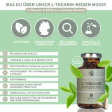 L-Theanin & EGCG aus Grüntee-Extrakt: Premium, laborgeprüftes, veganes Nahrungsergänzungsmittel ohne Füll- oder Zusatzstoffe, hergestellt in Deutschland, 180 Kapseln in nachhaltigem Glas.