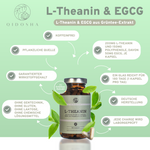QIDOSHA L-Theanin & EGCG aus Grüntee-Extrakt: Premium, laborgeprüfte Kapseln, pflanzlich, koffeinfrei, ohne Zusatzstoffe, 180 Tage Vorrat, hergestellt in Deutschland im nachhaltigen Glas.