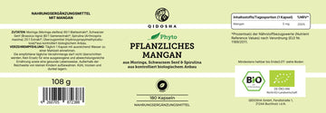 „Premium Mangan (pflanzlich) aus Bio Moringa, Spirulina und Schwarzem Senf, 180 vegane Kapseln, hohe Qualität, ohne Füllstoffe, laborgeprüft, QIDOSHA Nahrungsergänzung.“