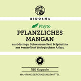 „Premium Mangan (pflanzlich) aus Bio Moringa, Spirulina und Schwarzem Senf, 180 vegane Kapseln, hohe Qualität, ohne Füllstoffe, laborgeprüft, QIDOSHA Nahrungsergänzung.“