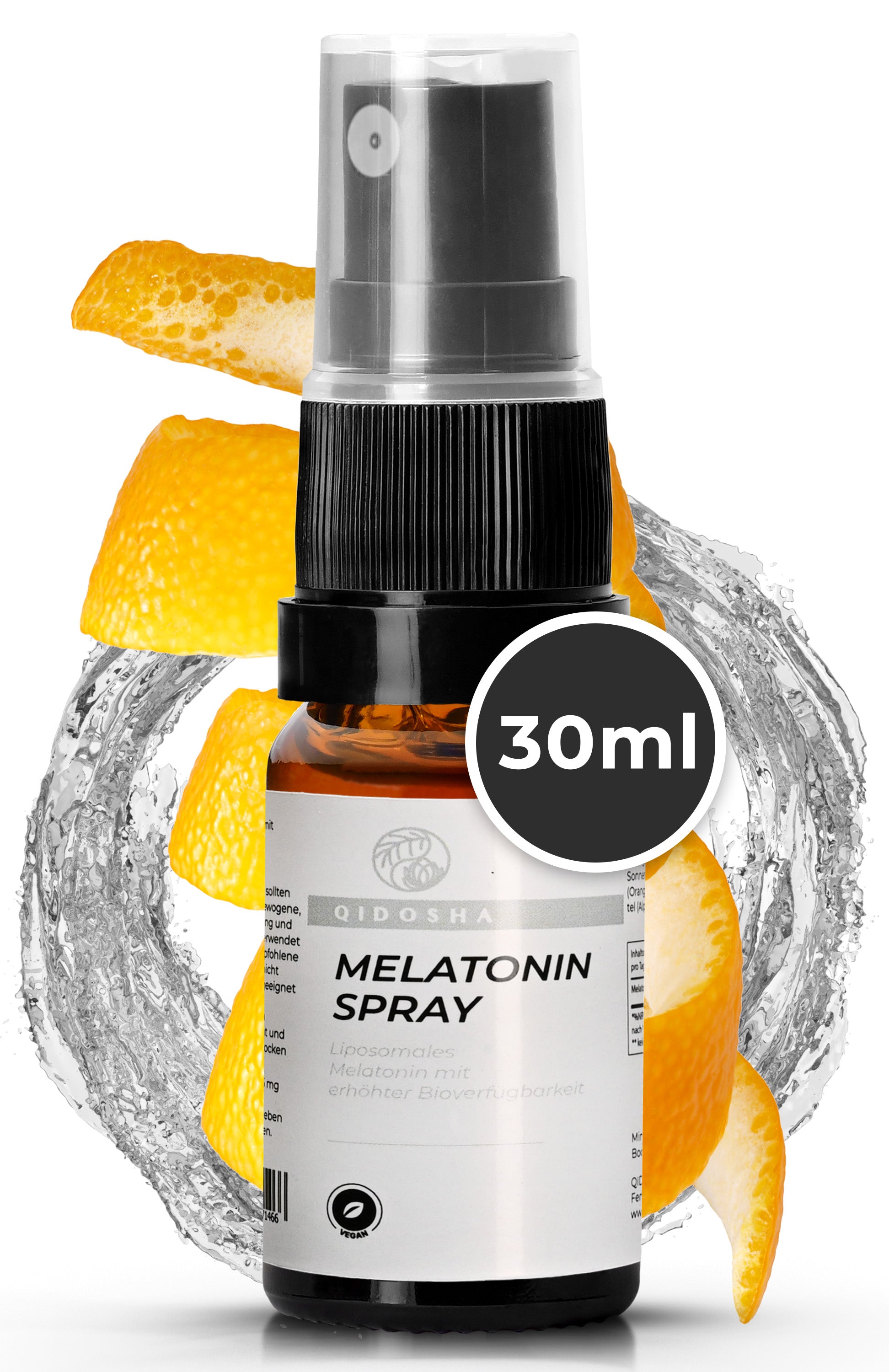 Melatonin Mundspray 30ml: Hochwertiges, liposomales Mundspray mit QIDOSHA Bio+ Technologie, erhöhte Bioverfügbarkeit, vegan, Orangengeschmack, hergestellt in Deutschland für eine verbesserte Einschlafhilfe.