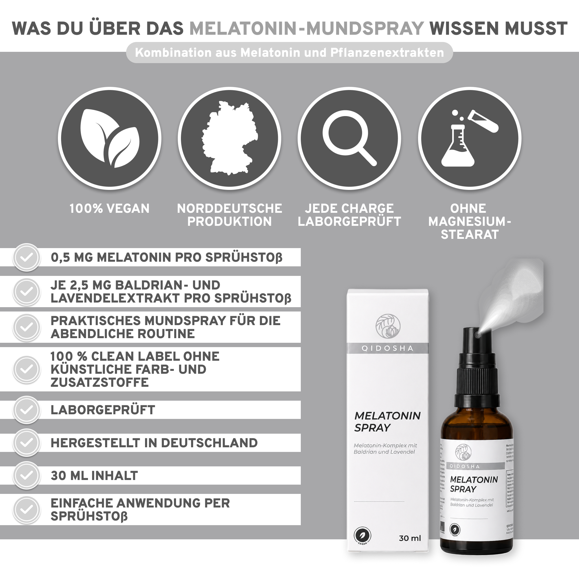 Melatonin Komplex - Spray mit Baldrian und Lavendel - 30 ml
