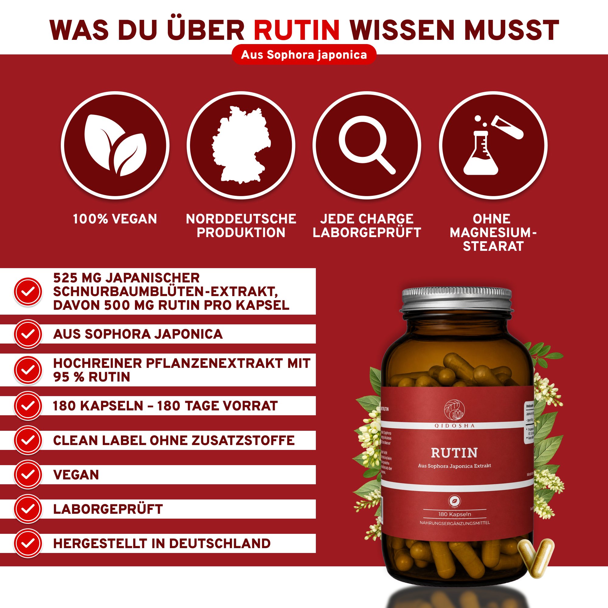 Rutin aus Sophora Japonica Extrakt  180 Kapseln - laborgeprüft
