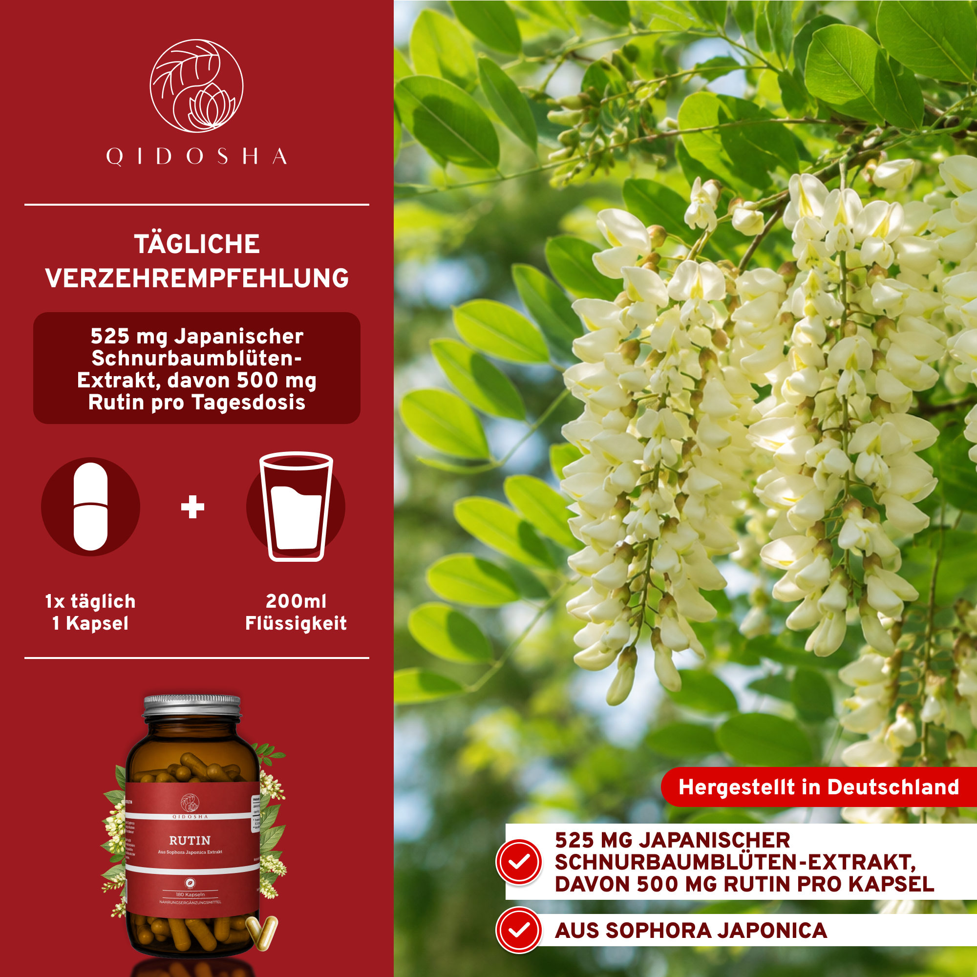 Rutin aus Sophora Japonica Extrakt  180 Kapseln - laborgeprüft