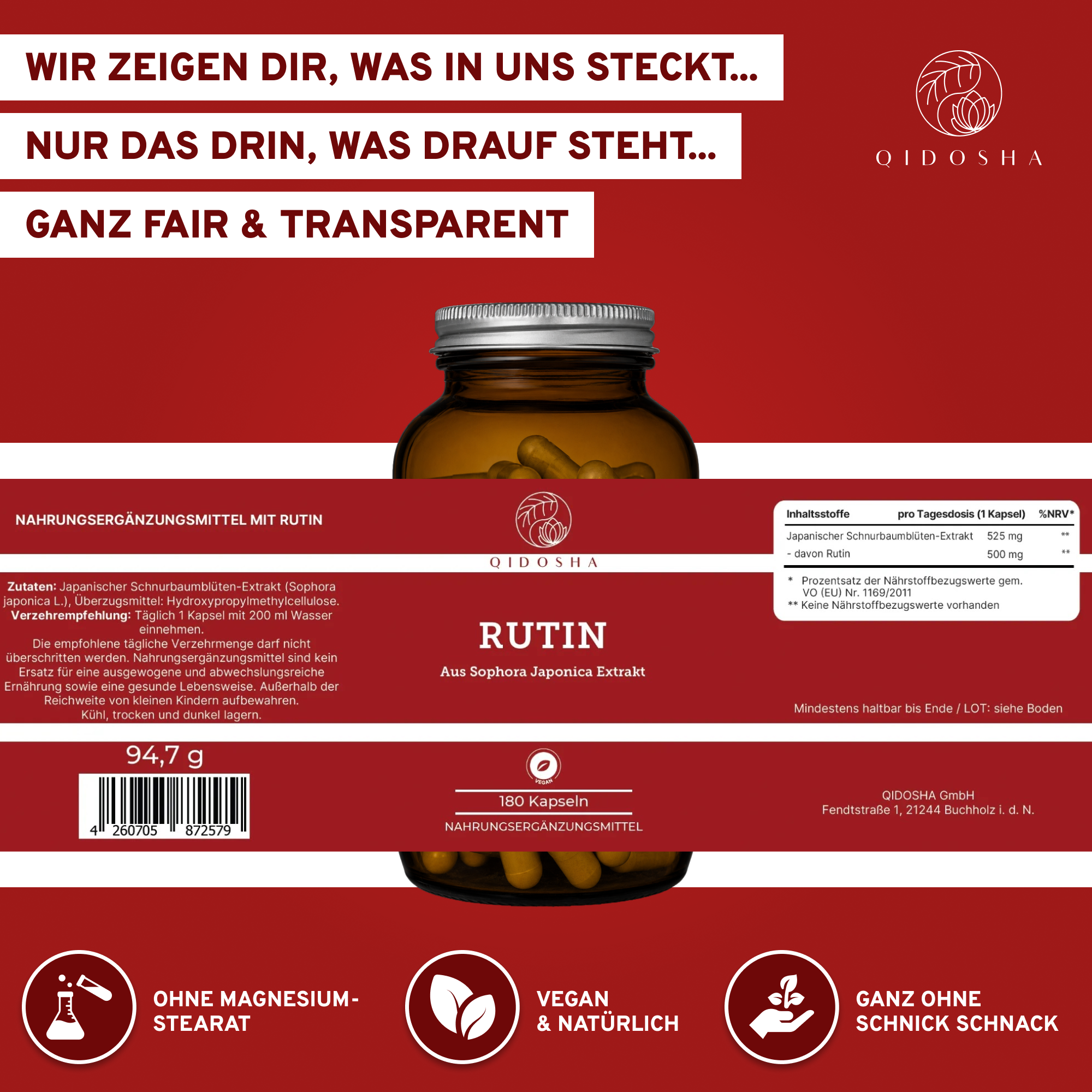 Rutin aus Sophora Japonica Extrakt  180 Kapseln - laborgeprüft