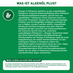 Algenöl Plus: Omega-3-Fettsäuren aus veganer Quelle mit Vitaminen D und K, Premium, laborgeprüfte Qualität, ohne Zusatzstoffe, in nachhaltiger Glasverpackung.