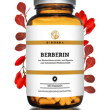 QIDOSHA Premium Berberin aus Berberitzenextrakt plus Piperin als Bioenhancer, 180 vegane Kapseln, hohe Qualität, ohne Füllstoffe, in nachhaltigem Glas.