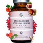 QIDOSHA Premium-Glas mit 120 veganen Kapseln, Rosskastanie, Rotes Weinlaub, Acerola; enthält Aescin, Polyphenole, Vitamin C; ohne Füllstoffe, laborgeprüfte Qualität.