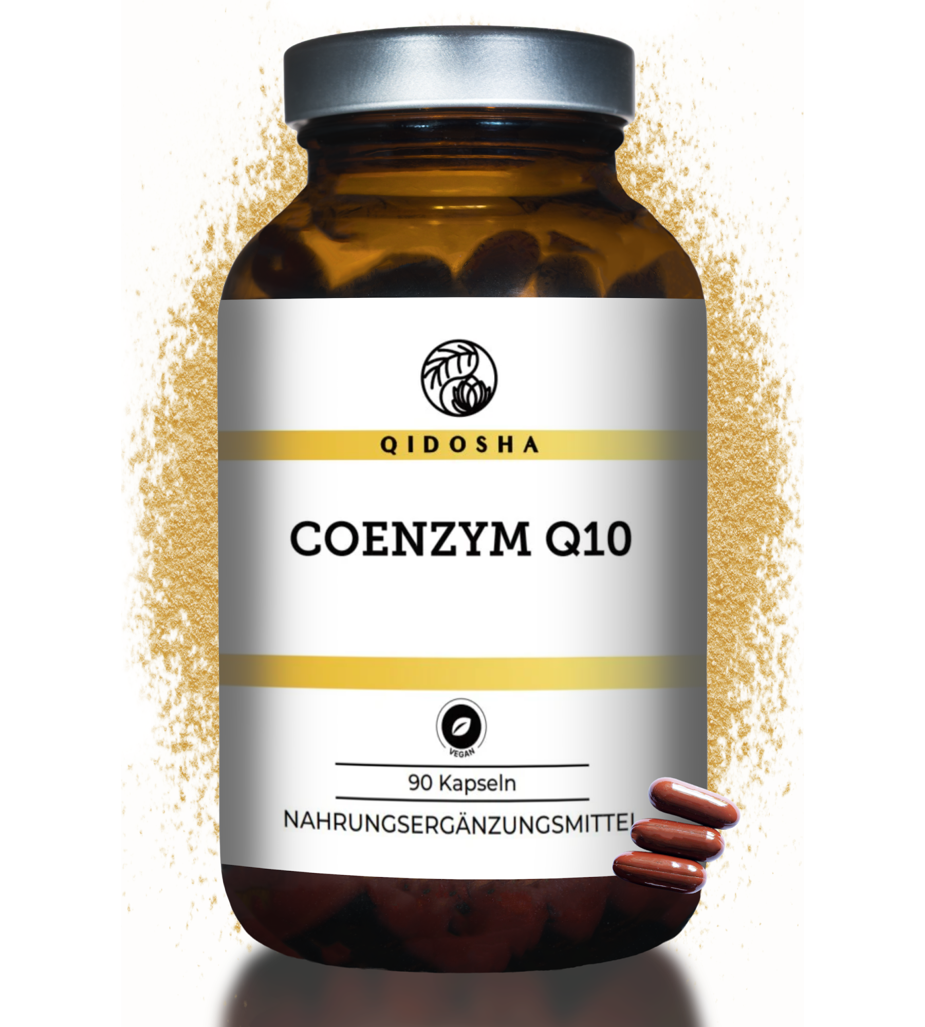 Coenzym Q10 170mg mit Leinsamenöl (Softgel-Kapseln), Premium-Nahrungsergänzungsmittel im braunen Glas, vegan und ohne Zusatzstoffe, hohe Bioverfügbarkeit, laborgeprüfte Qualität.