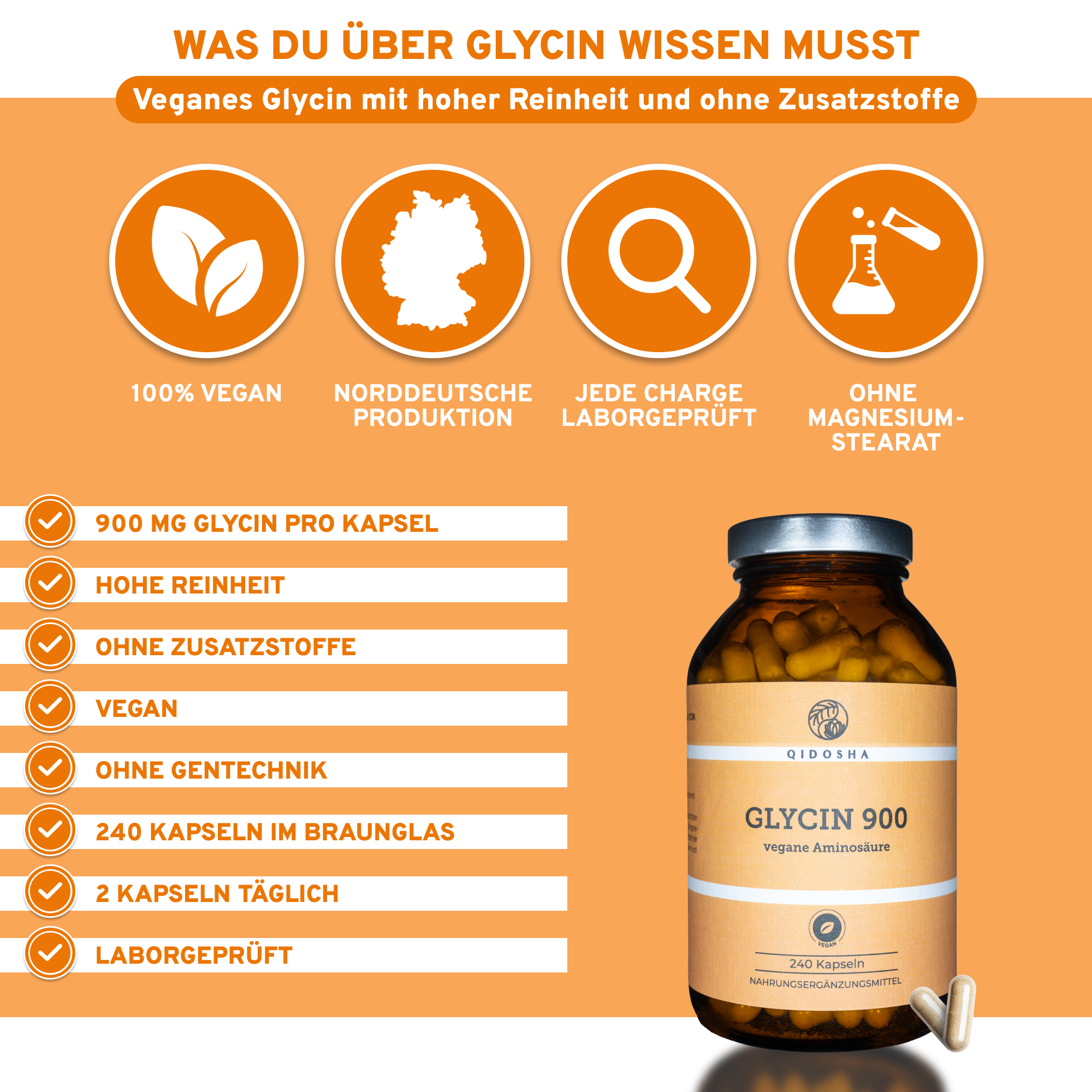 Glycin 900 - 240 Kapseln - laborgeprüft
