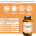 Grapefruitkernextrakt in Premiumqualität: 180 vegane Kapseln, hohe Naringin-Dosierung, laborgeprüft, ohne Zusatzstoffe, in nachhaltigem Glasbehälter, hergestellt in Deutschland.