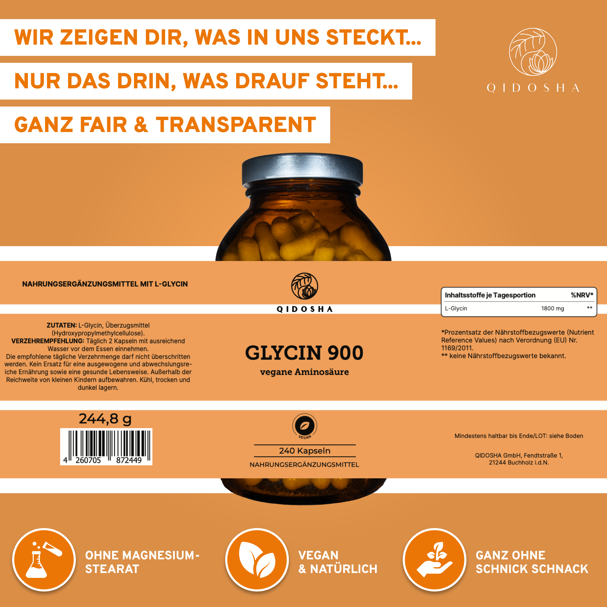 Glycin 900 - 240 Kapseln - laborgeprüft