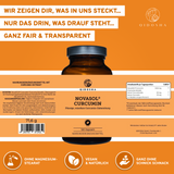 NovaSOL® Curcumin – Premium, mizellarer Kurkuma-Extrakt in braunem Glas für hohe Bioverfügbarkeit. Vegan, laborgeprüft, ohne Zusatzstoffe, hergestellt in Deutschland.