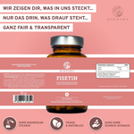 QIDOSHA Fisetin Nahrungsergänzungsmittel: Premium-Glasflasche mit 120 veganen Kapseln, Fisetin aus Cotinus coggygria, Piperin als Bioenhancer, laborgeprüfte, reine Inhaltsstoffe, ohne Zusatzstoffe.