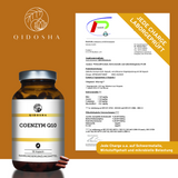 QIDOSHA Coenzym Q10 170mg mit Leinsamenöl Softgel-Kapseln: Premium, laborgeprüft, vegan, ohne Zusatzstoffe, für optimale Bioverfügbarkeit und Energieproduktion. Nachhaltige Glasverpackung, 90 Kapseln.