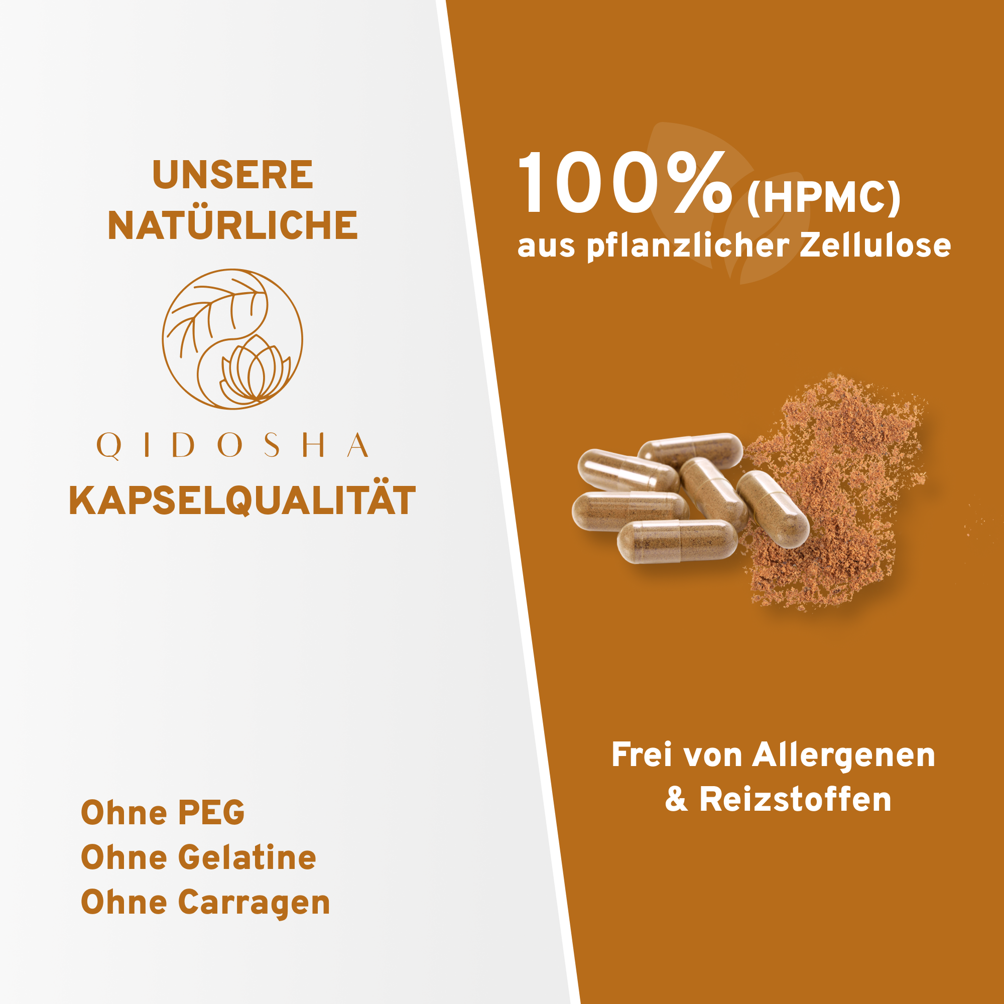 Qidosha Cistus Incanus Extrakt: Premium vegane Kapseln aus pflanzlicher Zellulose, ohne Gelatine oder Carrageen, allergenfrei, laborgeprüft, in nachhaltigem Glas, hoher Polyphenolgehalt.