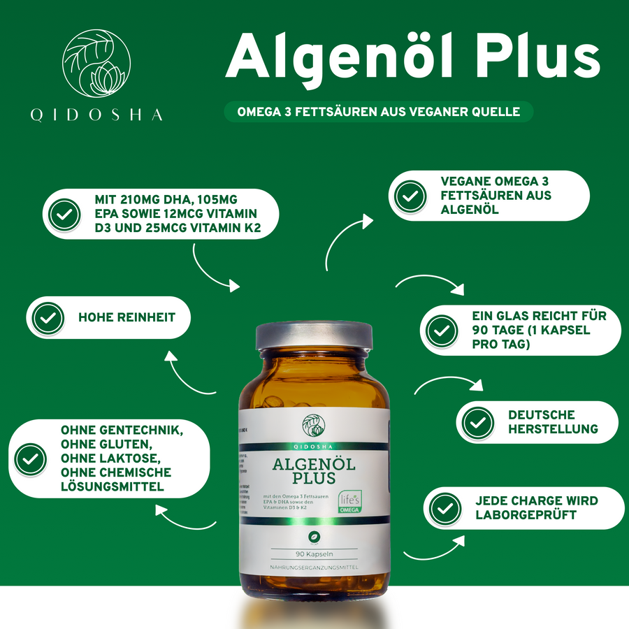 Huile d'algues Plus : Acides gras oméga 3 d'origine végétale et vitamine D & K