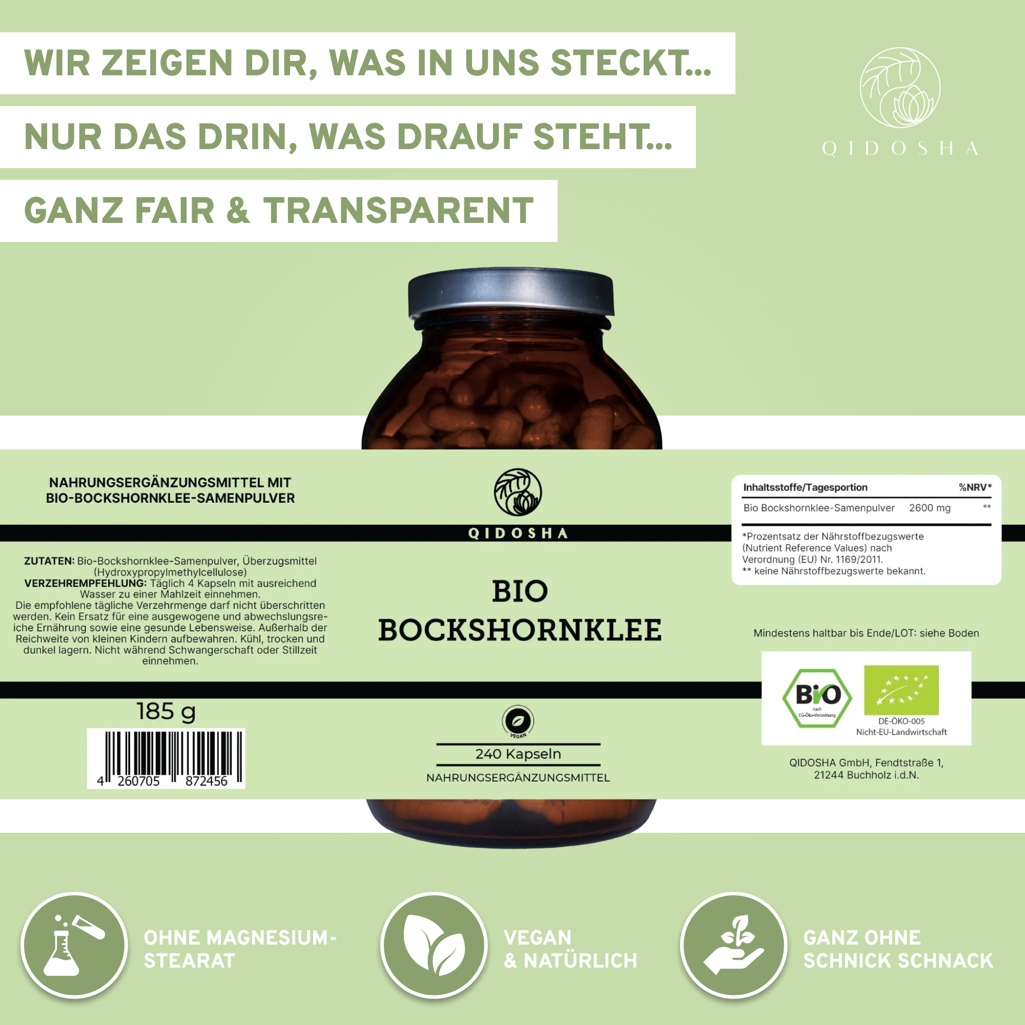 Bio Bockshornklee - 240 Kapseln in Premium Qualität - Apothekerglas - Clean Label - hochdosiert