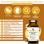 Propolis & Manuka Komplex mit Flavoxale®: Premium Nahrungsergänzungsmittel, 120 Kapseln, vegan, laborgeprüft, ohne Füllstoffe, nachhaltige Glasverpackung, hergestellt in Deutschland.