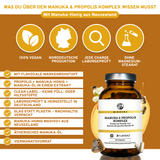 Propolis & Manuka Komplex mit Flavoxale®: Premium Nahrungsergänzungsmittel, 120 Kapseln, vegan, laborgeprüft, ohne Füllstoffe, nachhaltige Glasverpackung, hergestellt in Deutschland.