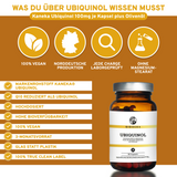 Coenzym Q10 als Ubiquinol mit dem Markenrohstoff von KANEKA®, 100 mg pro Kapsel, vegan, laborgeprüft, Glasverpackung, ohne Zusatzstoffe, hohe Bioverfügbarkeit, Premium-Qualität.