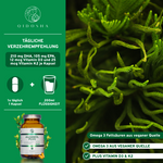 Qidosha Algenöl Plus: Premium Omega-3-Fettsäuren aus veganer Quelle, ergänzt durch Vitamine D3 und K2. Hochwertige, laborgeprüfte Qualität, ohne Füllstoffe, in nachhaltigem Glas.