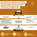 Premium-Berberin aus Berberitzenextrakt mit Piperin als Bioenhancer, in einem braunen Glasgefäß, ohne Füllstoffe, vegan, laborgeprüft, 180 Kapseln von Qidosha.