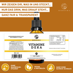 Vitamine D E K A Tropfen: Premium, veganer, laborgeprüfter Multivitamin-Tropfen im 30 ml Glasfläschchen, enthält fettlösliche Vitamine in hochwertigem MCT-Öl, ohne Zusatzstoffe.