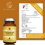 QIDOSHA Vitamin B12 Komplex Tabletten in braunem Glas, laborgeprüft, synergistischer B12-Komplex mit Methylcobalamin, Adenosylcobalamin, Hydroxocobalamin. Premium-Nahrungsergänzungsmittel, ohne Zusatzstoffe. Vegan, in Deutschland hergestellt.