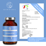 Qidosha Quercetin Kapseln in braunem Glasfläschchen mit externem Laborzertifikat: Hochkonzentriertes, laborgeprüftes Premium-Produkt. 500 mg Quercetin pro Kapsel, ohne Zusatzstoffe, 100% True Clean Label.