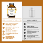 QIDOSHA's Propolis & Manuka Komplex mit Flavoxale®: Premium-Nahrungsergänzung in Glasverpackung, hohe Qualität, laborgeprüft, ohne Füll- oder Zusatzstoffe, nachhaltige Inhaltsstoffe.