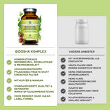 Vergleich von Qidosha Komplex und anderen Anbietern; Qidosha: Premium-Kapseln mit Brennnessel, Rosskastanie, Weinrebenblatt, Kupfer, Mangan; hohe Qualität, laborgeprüft, ohne Zusatzstoffe.