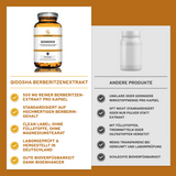 Qidosha Berberin aus Berberitzenextrakt mit Piperin als Bioenhancer, 180 Kapseln im Glas. Premium, laborgeprüft, ohne Füllstoffe, hohe Bioverfügbarkeit, hergestellt in Deutschland.