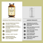 Qidosha Polyporus (Eichhase) Extrakt in Glas, 500 mg reiner Extrakt pro Kapsel, standardisiert auf Polysaccharide und Beta-Glucane, handverlesen und laborgeprüft.