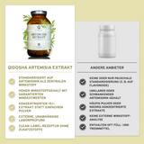 Qidosha Artemisia (Beifuß) Extrakt: Premium-Kapseln, 15:1 konzentriert, laborgeprüfte Qualität, standardisiert auf 5% Artemisinin, ohne Zusatzstoffe, nachhaltige Glasverpackung, hergestellt in Deutschland.