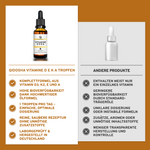 Vergleichsbild: Links Qidosha Vitamine D E K A Tropfen in Premium-Qualität, rechts generisches Produkt. Vorteile: Komplettformel, hohe Bioverfügbarkeit, laborgeprüft, ohne Zusatzstoffe, in Deutschland hergestellt.