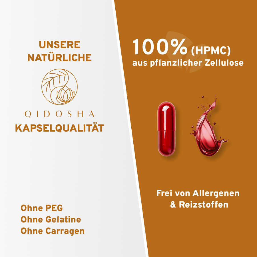 QIDÔSHA Coenzym Q10 als Ubiquinol mit Kaneka®; 100% pflanzliche, allergenfreie Kapseln ohne Zusatzstoffe, laborgeprüft, in nachhaltigem Glas, für optimale Bioverfügbarkeit und Premium-Qualität.