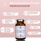 Weisse Maulbeere Extrakt mit 5% 1-Deoxynojirimycin (DNJ) von Qidosha: Premium, laborgeprüft und frei von Zusatzstoffen, in nachhaltigem Glas, 120 vegane Kapseln, deutsche Herstellung.