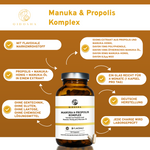 Propolis & Manuka Komplex mit Flavoxale®: Laborgeprüfte Premium-Kapseln aus Propolis, Manuka-Honig und Öl, ohne Zusatzstoffe, in nachhaltigem Glas, 120 Stück, 4 Monate Vorrat.