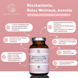 Rosskastanie, Rotes Weinlaub, Acerola Premium-Kapseln von Qidosha: Hochwertiger, laborgeprüfter Komplex mit Aescin, Polyphenolen und natürlichem Vitamin C, ohne Füllstoffe, in nachhaltigem Glas.