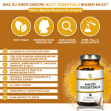 QIDOSHA Multi Essentials: Premium, laborgeprüftes Nahrungsergänzungsmittel mit Vitaminen, Mineralstoffen, Spurenelementen und sekundären Pflanzenstoffen, 100 % vegan, ohne Füll- oder Zusatzstoffe, hergestellt in Deutschland.