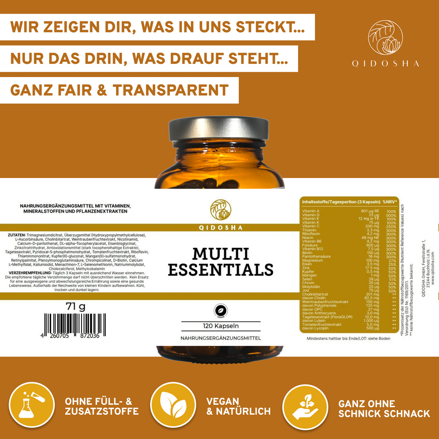 MULTI ESSENTIALS with vitamins, minerals, trace elements & secondary plant substances