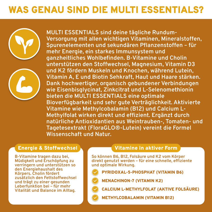 MULTI ESSENTIALS with vitamins, minerals, trace elements & secondary plant substances