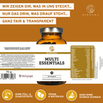 Multi Essentials Premium-Nahrungsergänzung von QIDOSHA: 120 vegane Kapseln mit Vitaminen A bis K. Hergestellt in Deutschland, ohne Zusatzstoffe, laborgeprüft.